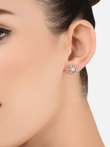 AMI Rose Gold Cubic Zirconia Floral Shape Studs Earrings