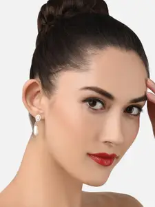 AMI Rose Gold-Plated Cunic Zirconia & Pearl Contemporary Drop Earrings