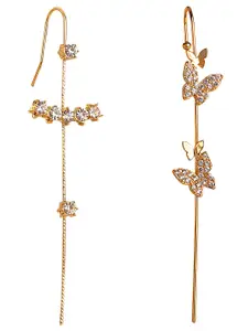 Vembley Pack Of 2 Gold-Toned & White CZ-Studded Contemporary Ear Cuff Earrings