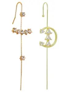 Vembley Set of 2 Gold-Toned & White Gold Plated Cubic Zirconia Earcuffs