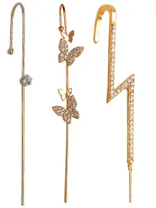 Vembley Pack Of 3 Gold-Plated CZ-Studded Contemporary Ear Cuff Earrings