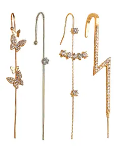 Vembley Gold-Toned & Silver-Toned Set Of 4 Stylish Ear Cuff