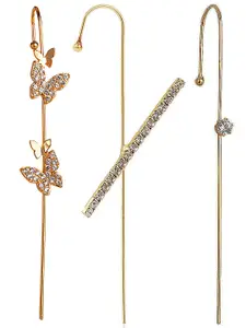 Vembley Pack Of 3 Gold-Plated CZ-Studded Contemporary Ear Cuff Earrings