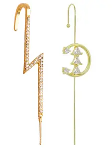 Vembley Pack Of 2 Gold-Toned CZ-Studded Spiked Ear Cuff Earrings