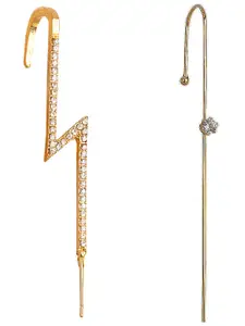 Vembley Pack Of 2 Gold-Plated CZ-Studded Contemporary Ear Cuff Earrings