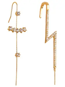 Vembley Pack Of 2 Gold-Toned CZ-Studded Spiked Ear Cuff Earrings