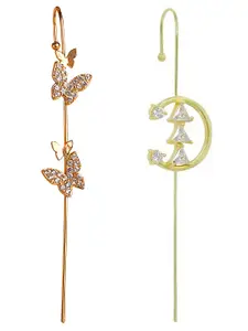 Vembley Pack Of 2 Gold-Plated CZ-Studded Contemporary Ear Cuff Earrings