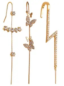 Vembley Pack Of 3 Gold-Toned Spiked Ear Cuff Earrings