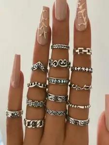 Vembley Women Silver-Plated 15 Piece Funky Ring Set