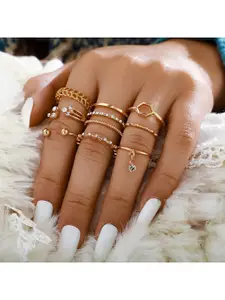 Vembley  Set Of 8 Gold-Plated Finger Rings