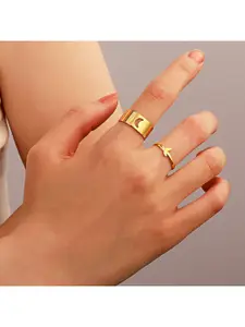 Vembley Gold-Toned Half Moon Couple Adjustable Finger Ring