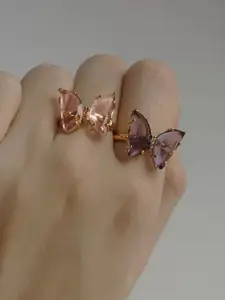 Vembley Gold-Plated & Purple CZ Studded Finger Ring