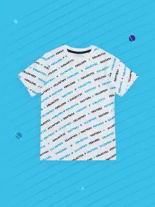Pantaloons Junior Boys White & Blue Typography Printed T-shirt