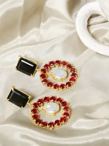 XAGO Gold-Plated Black & Red Classic Drop Earring