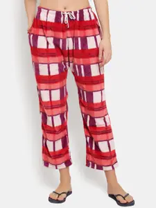 CIERGE Women White & Red Checked Woolen Winter Lounge Pants