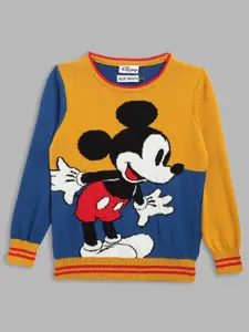Blue Giraffe Boys Yellow & Blue Mickey Mouse Printed Pure Cotton Pullover