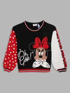 Blue Giraffe Girls Red & Black Disney Minnie Mouse Printed Pure Cotton Pullover Sweater