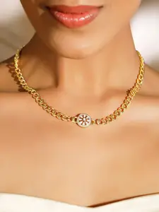 Rubans Voguish 24K Gold Plated Cuban Link Chain Necklace with CZ Studded Floral Pendant