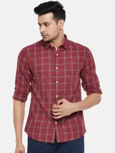 Urban Ranger by pantaloons Men Maroon & White Slim Fit Checked Pure Cotton Casual Shirt