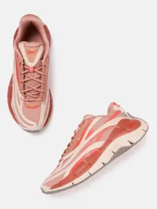Reebok Women Peach-Coloured & Beige Abstract Woven Design Zig Kinetica 2.5 Running Shoes