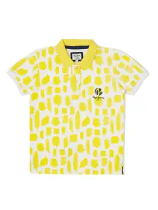 Pepe Jeans Boys White & Yellow Printed Polo Collar Pure Cotton T-shirt