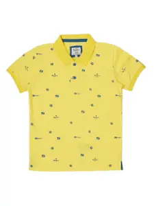Pepe Jeans Boys Yellow & Blue Printed Polo Collar Pure Cotton T-shirt