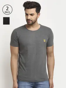 MACK JONNEY Men Pack of 2 Grey & Black T-shirts