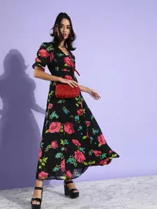 4WRD by Dressberry Women Stylish Black Floral Vacay Attire