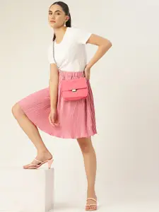 DressBerry Women Pink Solid Accordian Pleated A-Line Skirt
