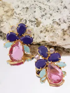 XAGO Gold-Plated Pink & Blue Floral Drop Earrings