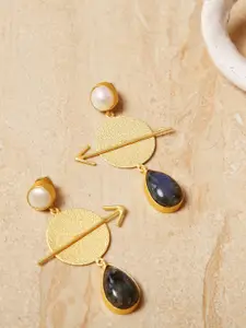 XAGO Gold-Plated White & Navy Blue Contemporary Drop Earrings