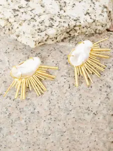 XAGO Gold-Plated & White Contemporary Drop Earrings