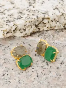 XAGO Gold-Plated Green & Brown Geometric Drop Earrings