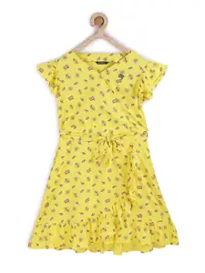 Allen Solly Junior Girls Yellow & Pink Printed Wrap Dress
