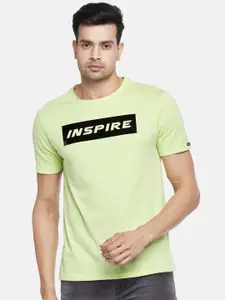 People Men Fluorescent Green & Black Typography Printed Pure Cotton T-shirt