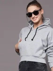 Selvia Women Grey Solid Hooded Sweatshirt