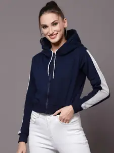 Selvia Women Navy Blue Hooded Sweatshirt