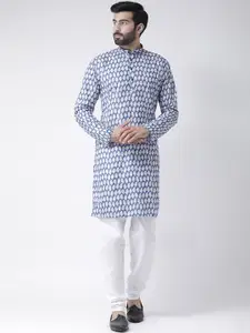 Hangup Men Blue Printed Pure Cotton Kurta with Churidar