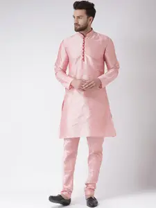 Hangup Men Pink Solid Dupion Silk Kurta with Churidar