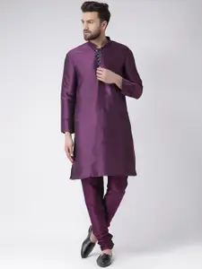 Hangup Men Purple Solid Dupion Silk Kurta with Churidar