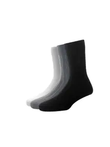 Louis Philippe Men Pack Of 3 Black & Grey Striped Calf-Length Socks