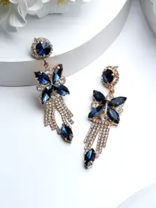 Priyaasi Rose Gold-Plated & Blue Floral Drop Earrings
