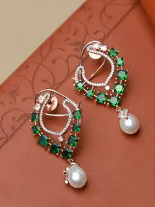 Priyaasi Rose Gold-Plated Green Contemporary Drop Earrings