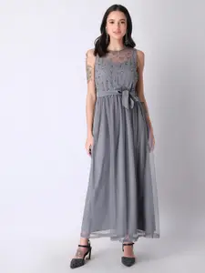 FabAlley Women Charcoal Grey Sequinned Net Maxi Dress