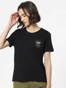 ONLY Women Black Solid Round Neck T-shirt