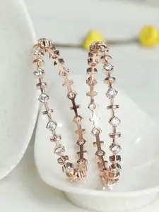 Priyaasi Set Of 2 Rose Gold-Plated American Diamond Studded Bangles