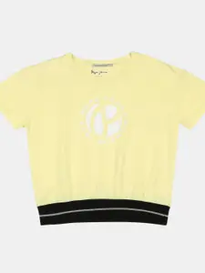Pepe Jeans Girls Yellow & White Brand Logo Printed Cotton T-shirt