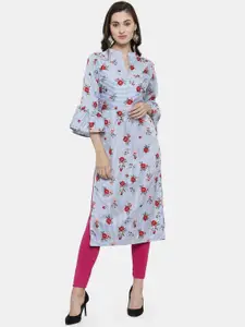 Sayesha Women Blue & Red Floral Printed Bell Sleeves A-line Kurta