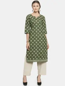 Sayesha Women Green Ethnic Motifs Printed Pure Cotton Kurta