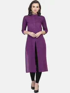 Sayesha Women Purple Solid Front Slit Cotton Kurta
